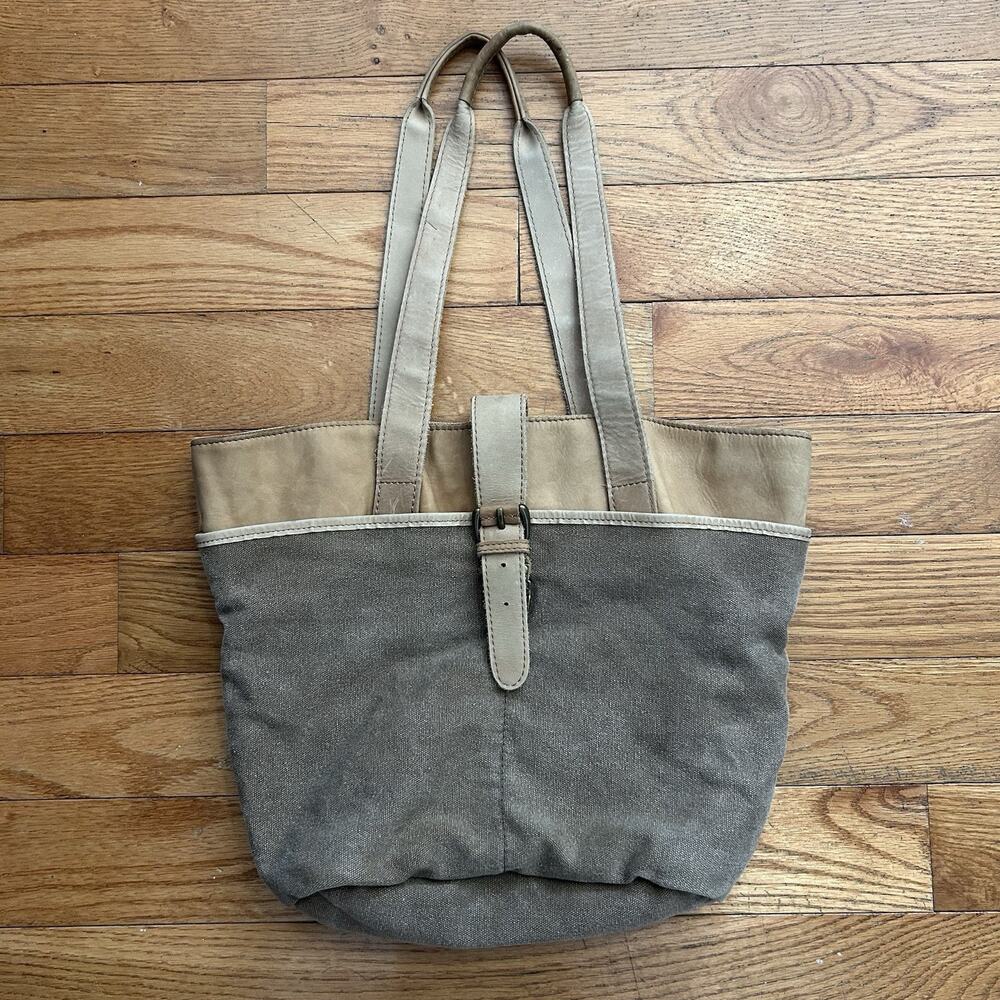 Vintage Ll Bean Canvas Leather Trim Boat And Tote Shoulder Buckle Bag